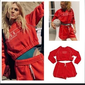 Free People Red Berry Seeing Double Set NWT
